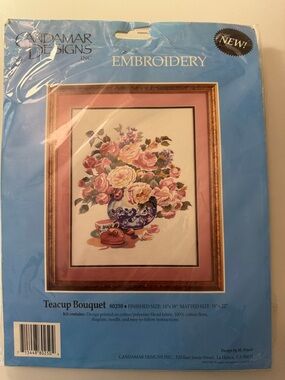 Candamar Designs Teacup Bouquet Embroidery Kit - Pink Floral